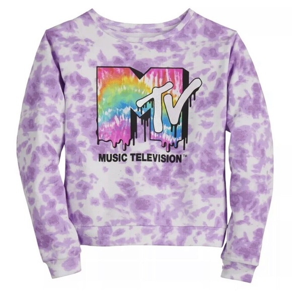 MTV Vintage Graphic Fleece Tie Dye Kids Long Sleeve  Sweatshirt NWT Size Small - Picture 2 of 2